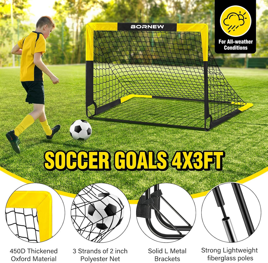 Kid Soccer Goal and Soccer Ball Targets Set - 6x4 / 4X3 ft Soccer Goal | Backyard & Indoor Portable Pop Up Soccer Net