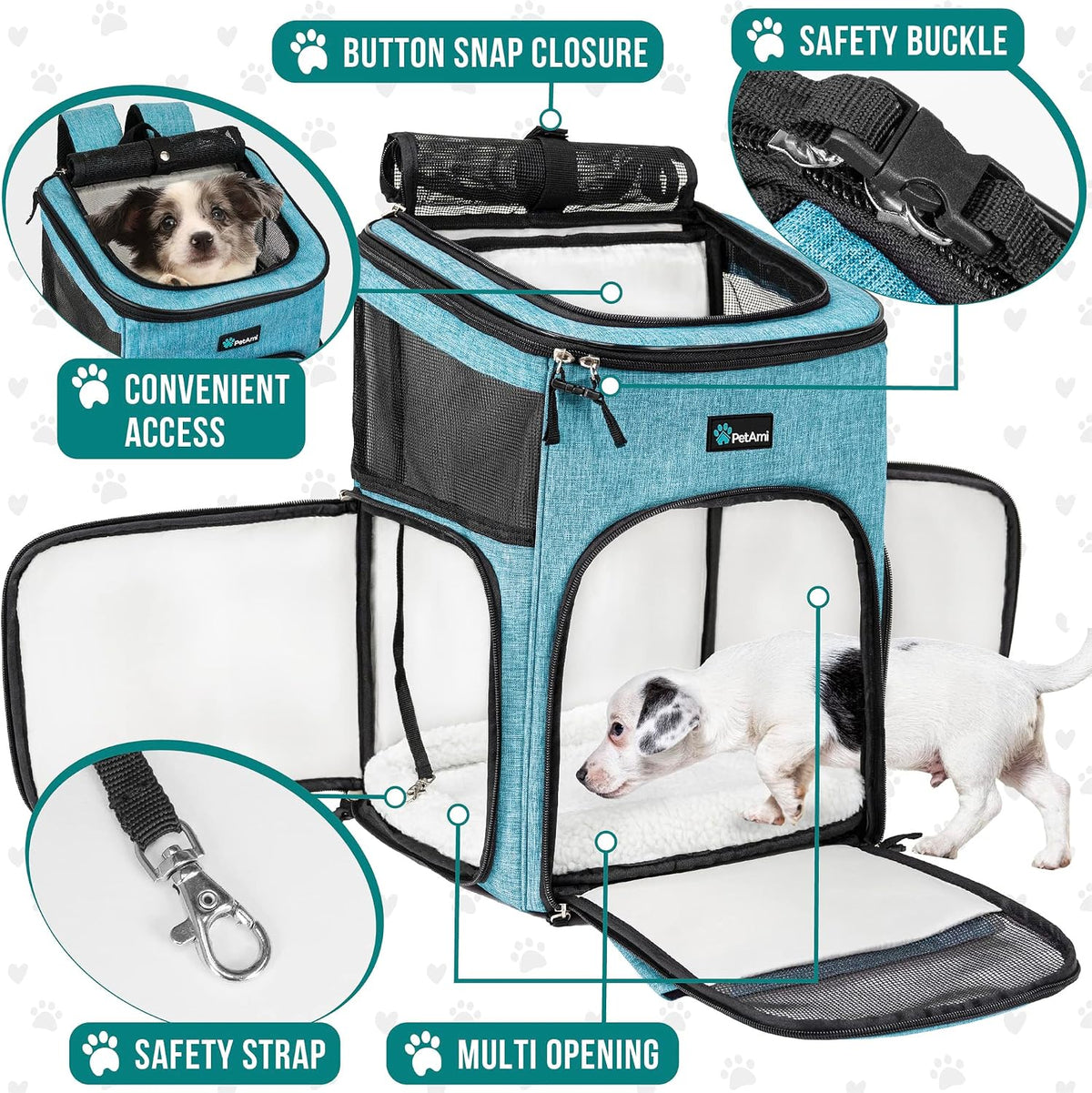 Dog Backpack Carrier, Airline Approved 4-Way Entry Cat Bag, Teal