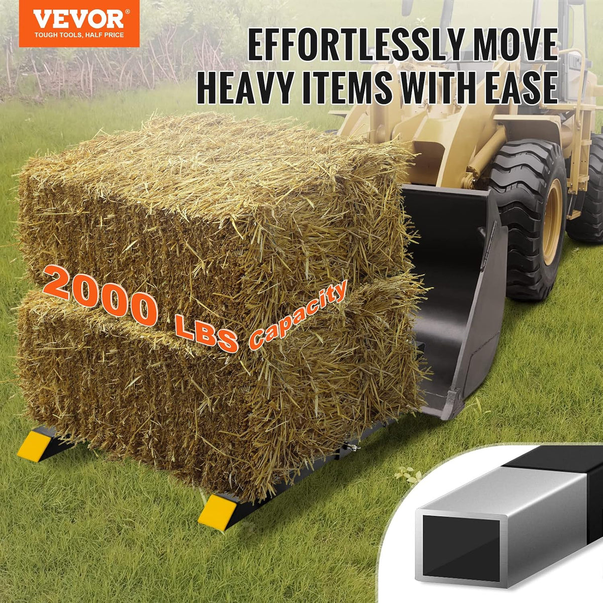 43" Clamp on Pallet Forks, 2000lbs Capacity Tractor Bucket Forks, Heavy Duty Quick Attach Pallet Fork for Bucket