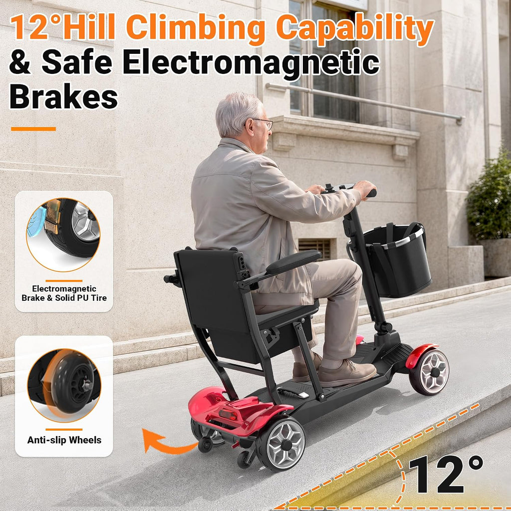 Mobility Scooter for Adults w/Lithium Battery, 43lbs, Red, 30MI