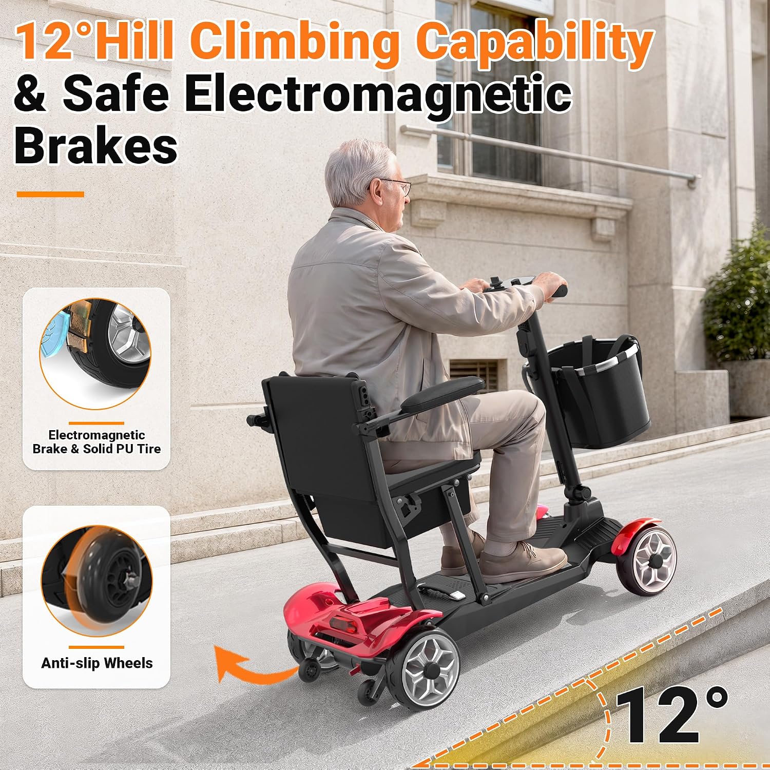 Mobility Scooter for Adults w/Lithium Battery, 43lbs, Red, 30MI