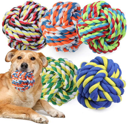 Extra Large Rope Balls for Aggressive Chewers - 5 Pack Chew Toys for Medium Large Breeds, Dental Dog Balls, Puppy