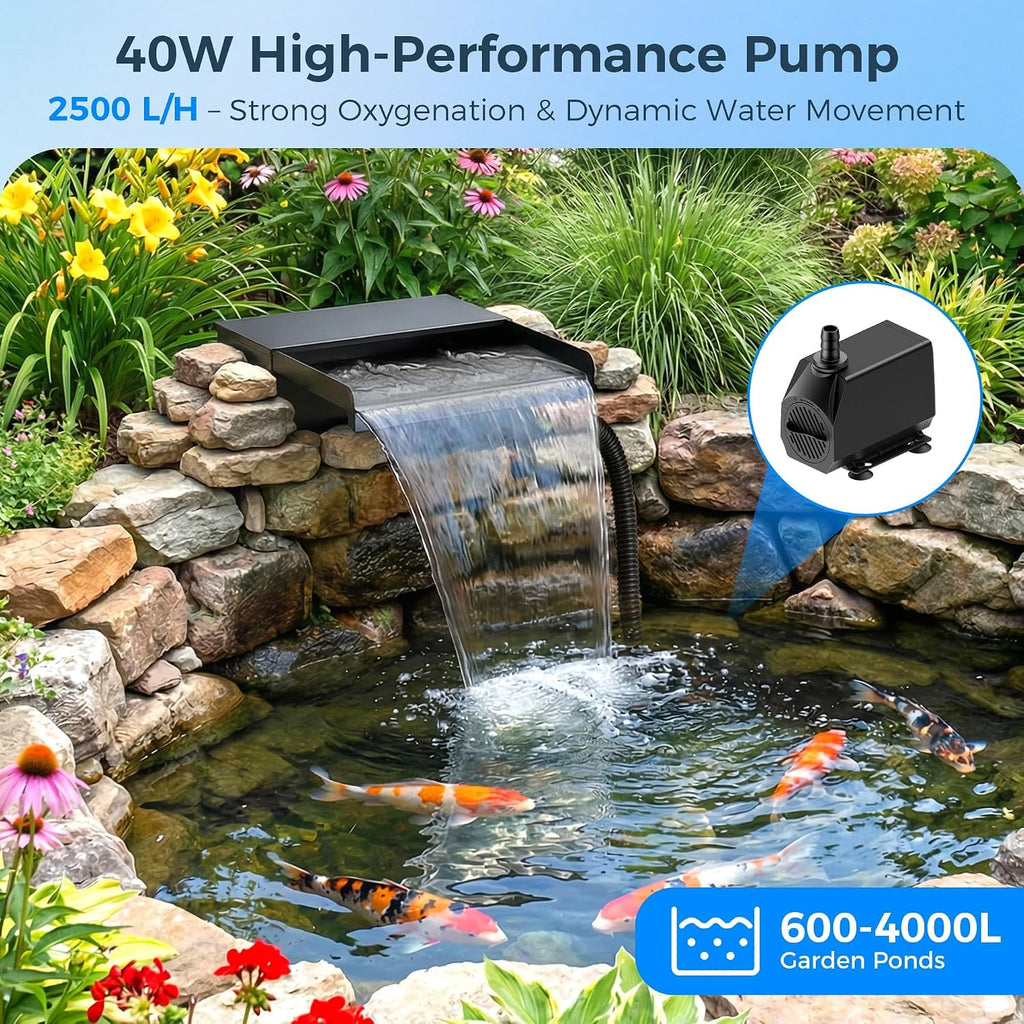 12.2" Pond Waterfall Spillway Filter 660GPH Pump for Garden Stream
