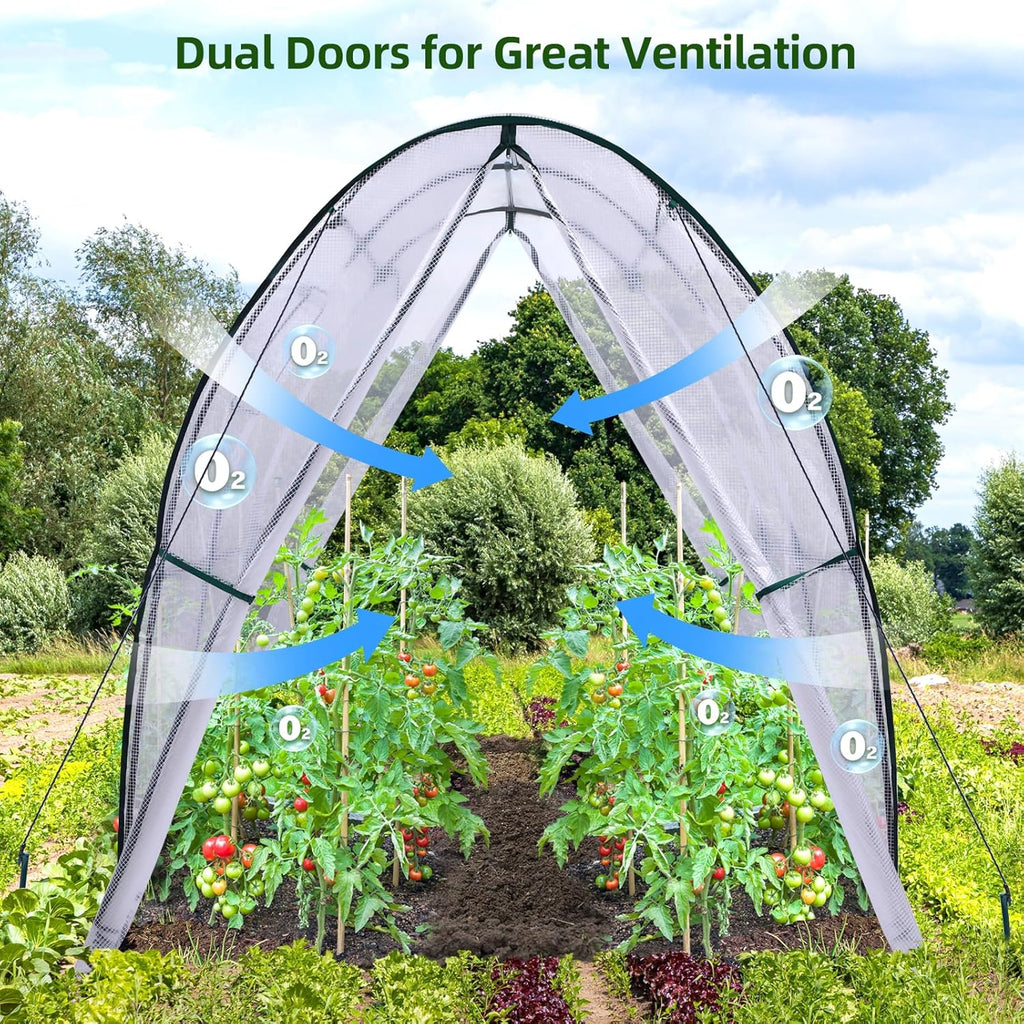 Portable Tunnel Greenhouse Outdoor: Heavy Duty Walk in Green House with Mesh Windows Durable Plastic PE Cover for