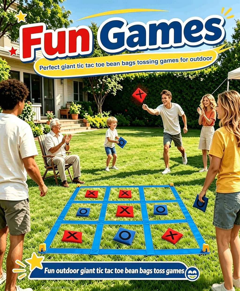 Giant Tic Tac Toe Bean Bags Toss Games, 4FT x 4FT Outdoor Yard Game with 10pcs Bean Bags for Kids Adults and Family