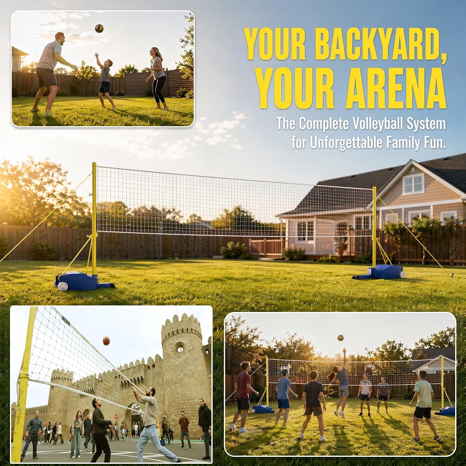 Volleyball Net with Poles,2026-New Heavy Duty Volleyballs Poles for Backyard,w/Metal Stakes & Windproof