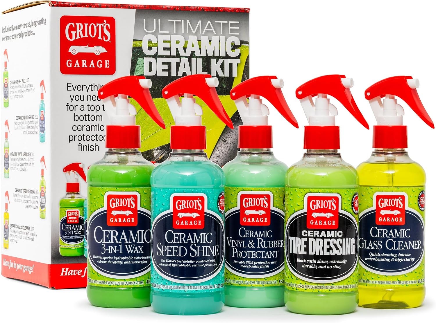 Ultimate Ceramic Detail Kit for Car Detailing, Includes 8oz Bottles of Ceramic 3-in-1 Wax, Speed Shine Detailer, Tire
