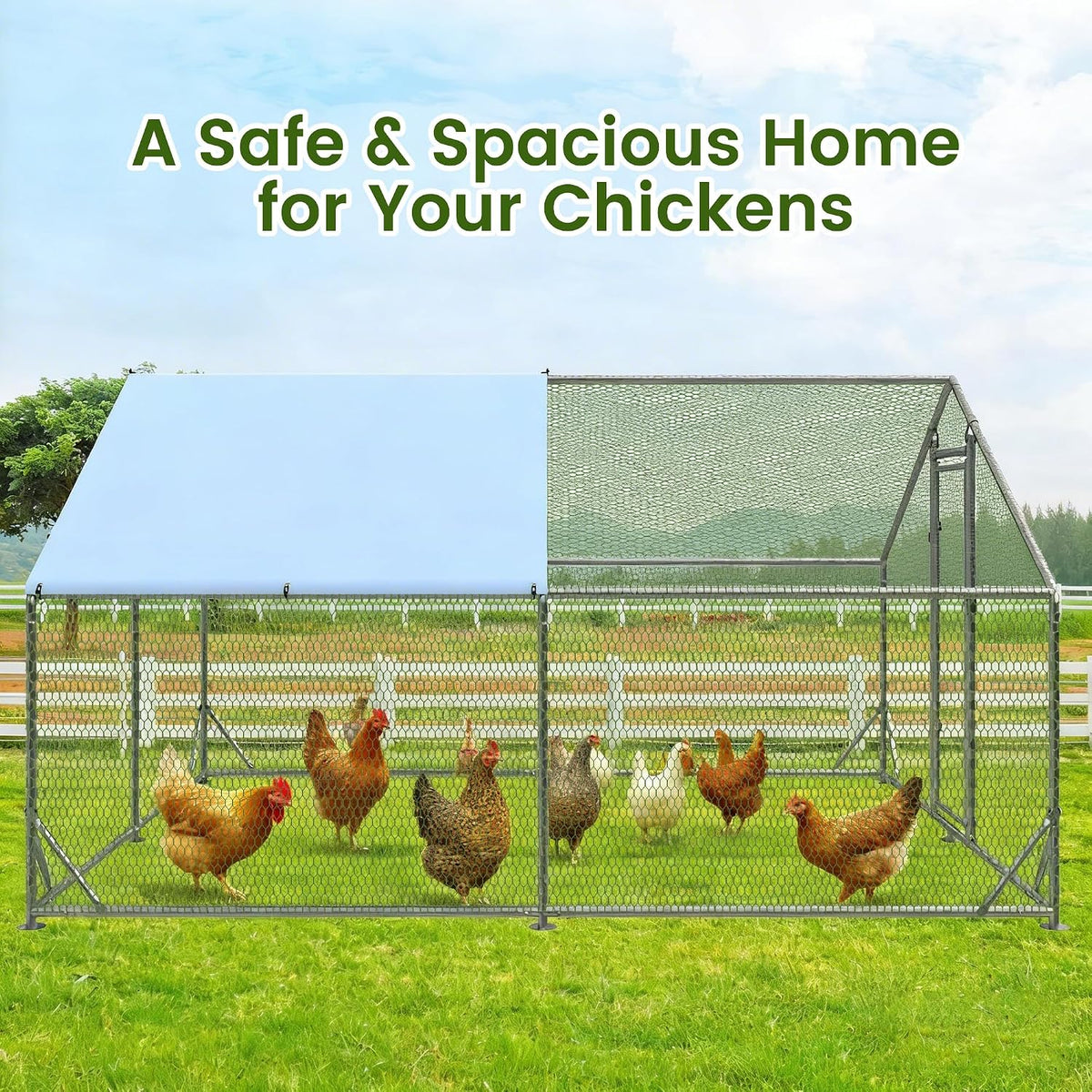 Outdoor Metal Chicken Coop Large Walk-in Poultry Cage Spire-Shaped Chicken Run with Waterproof and Anti-Ultraviolet