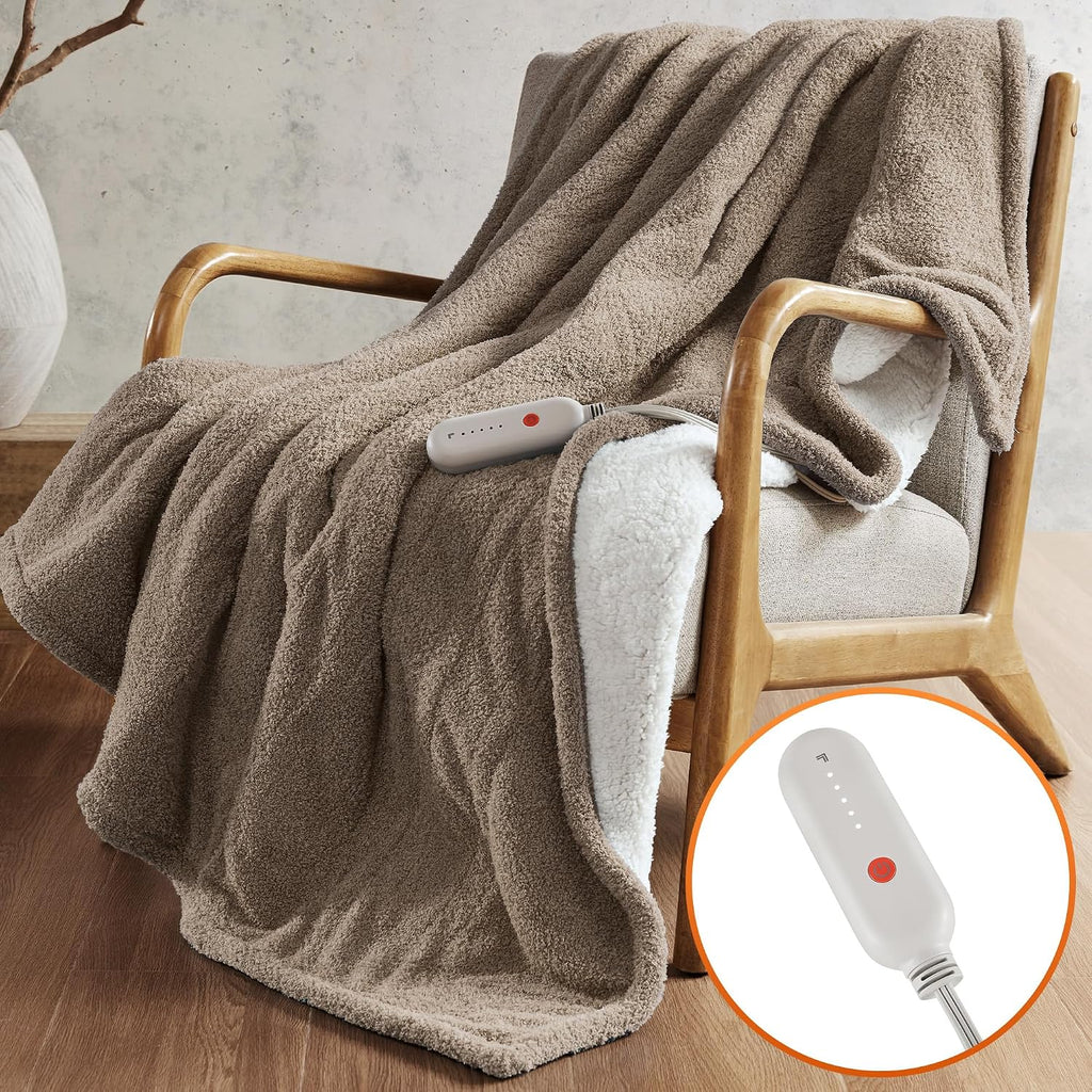 Heated Blanket, Eletric Throw Blanket, Soft, Warm, Reversible Feathersoft - Sherpa Heating Blanket Throw, 5 Lv