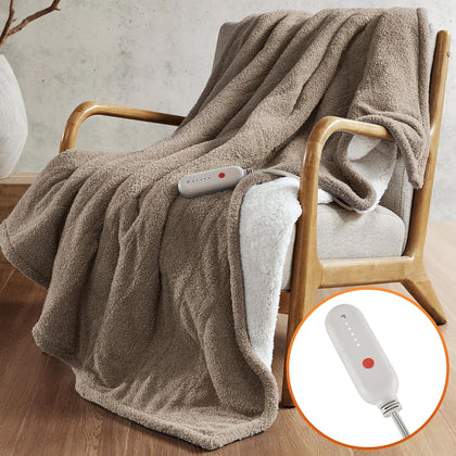 Heated Blanket, Eletric Throw Blanket, Soft, Warm, Reversible Feathersoft - Sherpa Heating Blanket Throw, 5 Lv