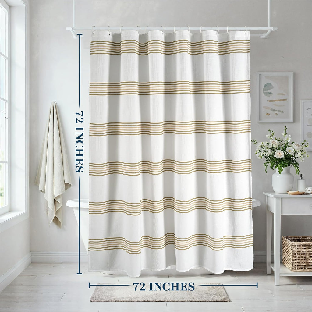 Waterproof Shower Curtain - 72W x 72H - 2 in 1 Fabric Design with Built in Laminated Inner Layer - No Liner Needed
