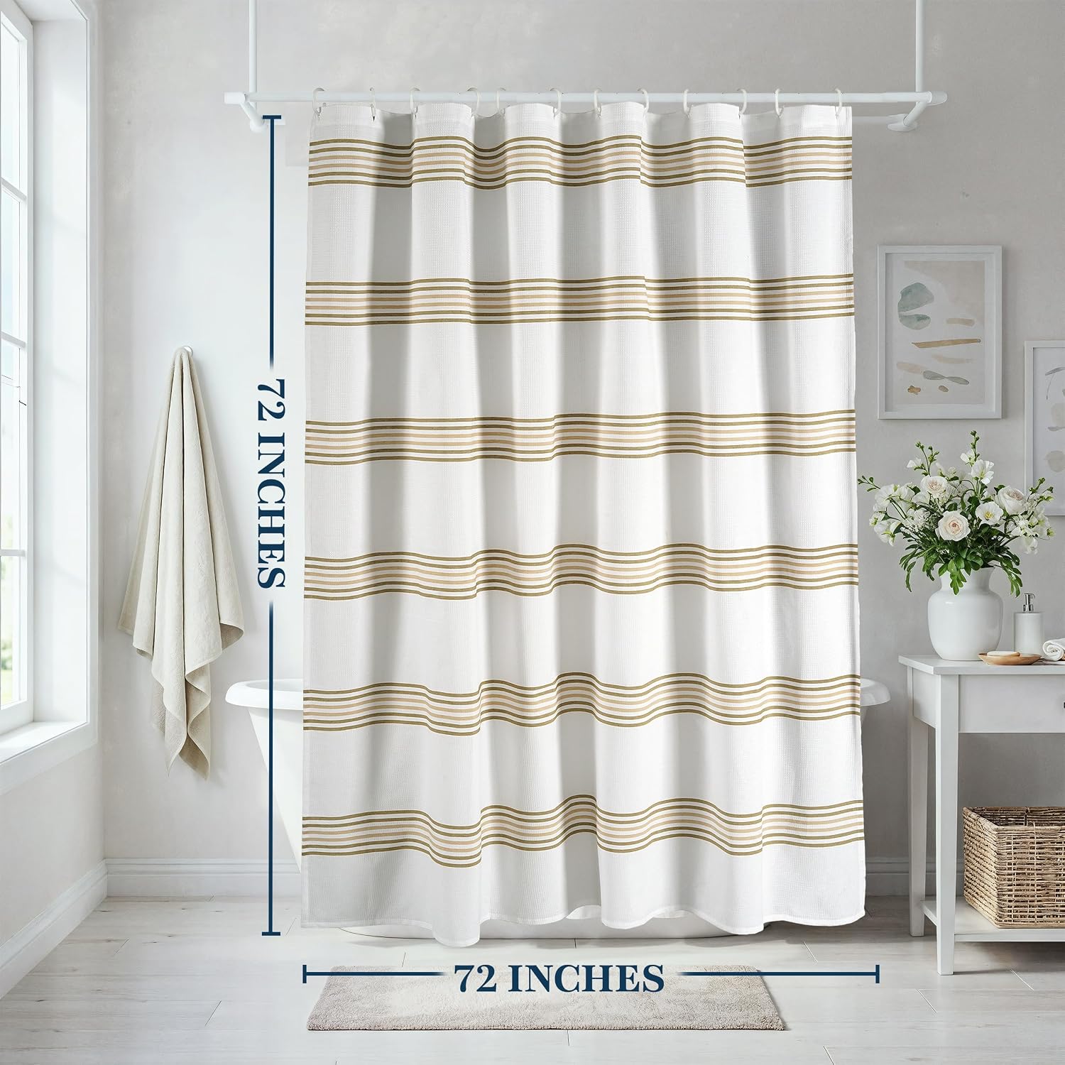 Waterproof Shower Curtain - 72W x 72H - 2 in 1 Fabric Design with Built in Laminated Inner Layer - No Liner Needed