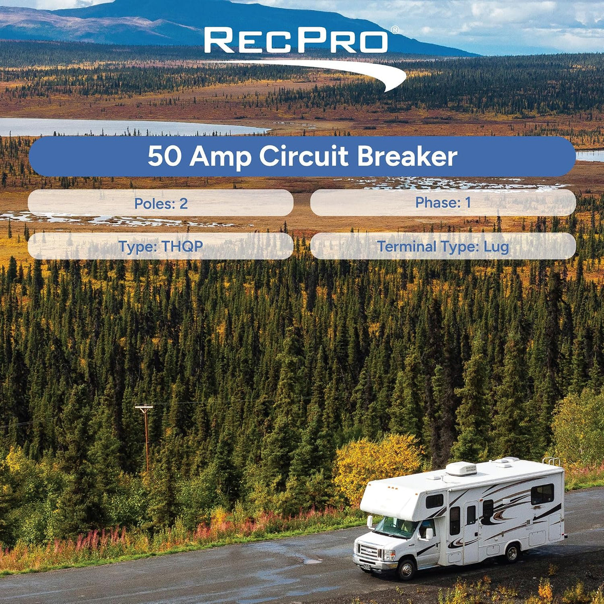 RecPro 2 Pole 50 Amp Circuit Breaker for RV, GE Equivalent