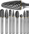Carbide Burr Set 1/4 In Shank 8-Pc 8mm Head with Clear Storage Box