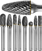 Carbide Burr Set 1/4 In Shank 8-Pc 8mm Head with Clear Storage Box