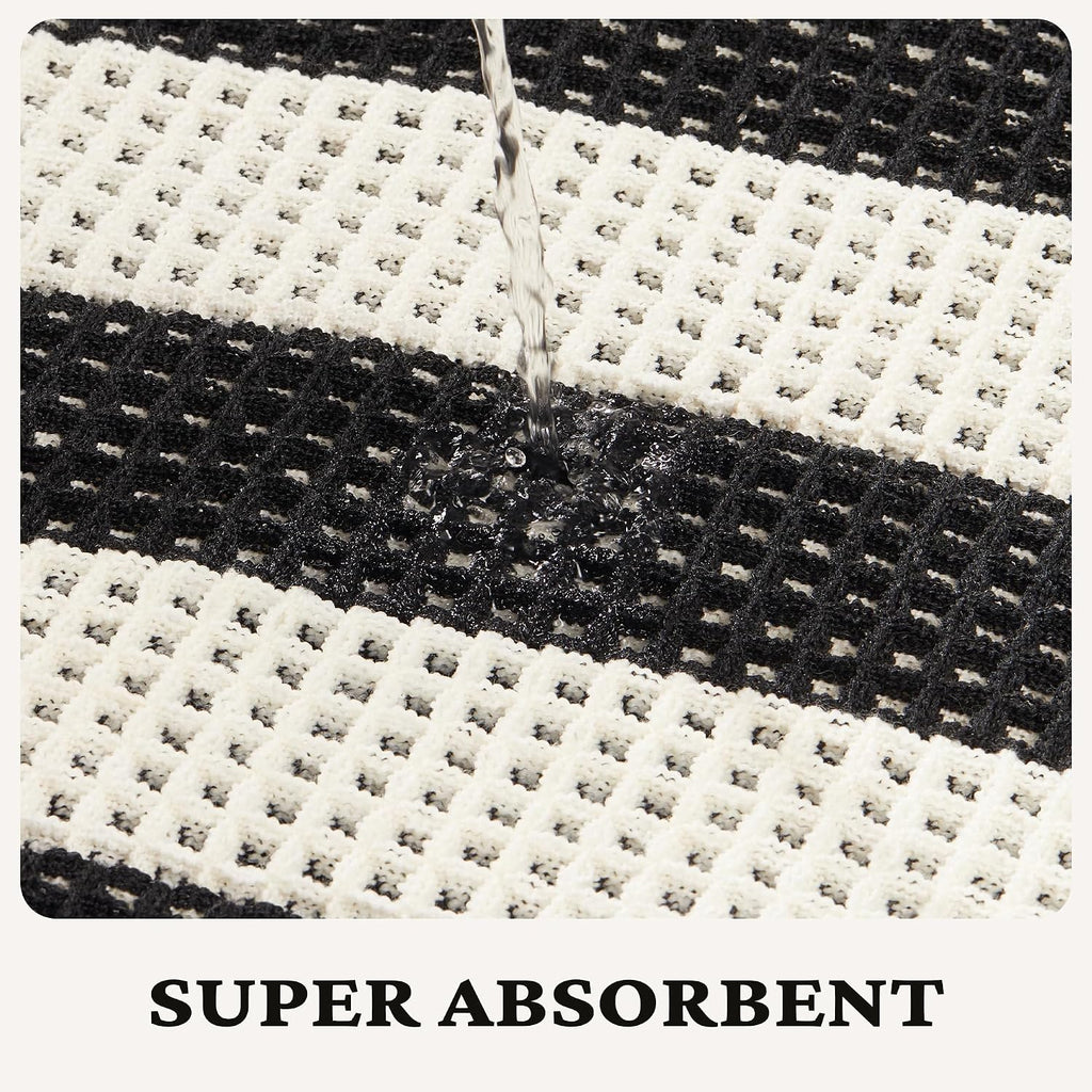 2 Piece Waffle Bathroom Rugs Checkered Bath Mat Set (17"x24" & 18"x30"), Black and White Weave Bathroom Rugs with
