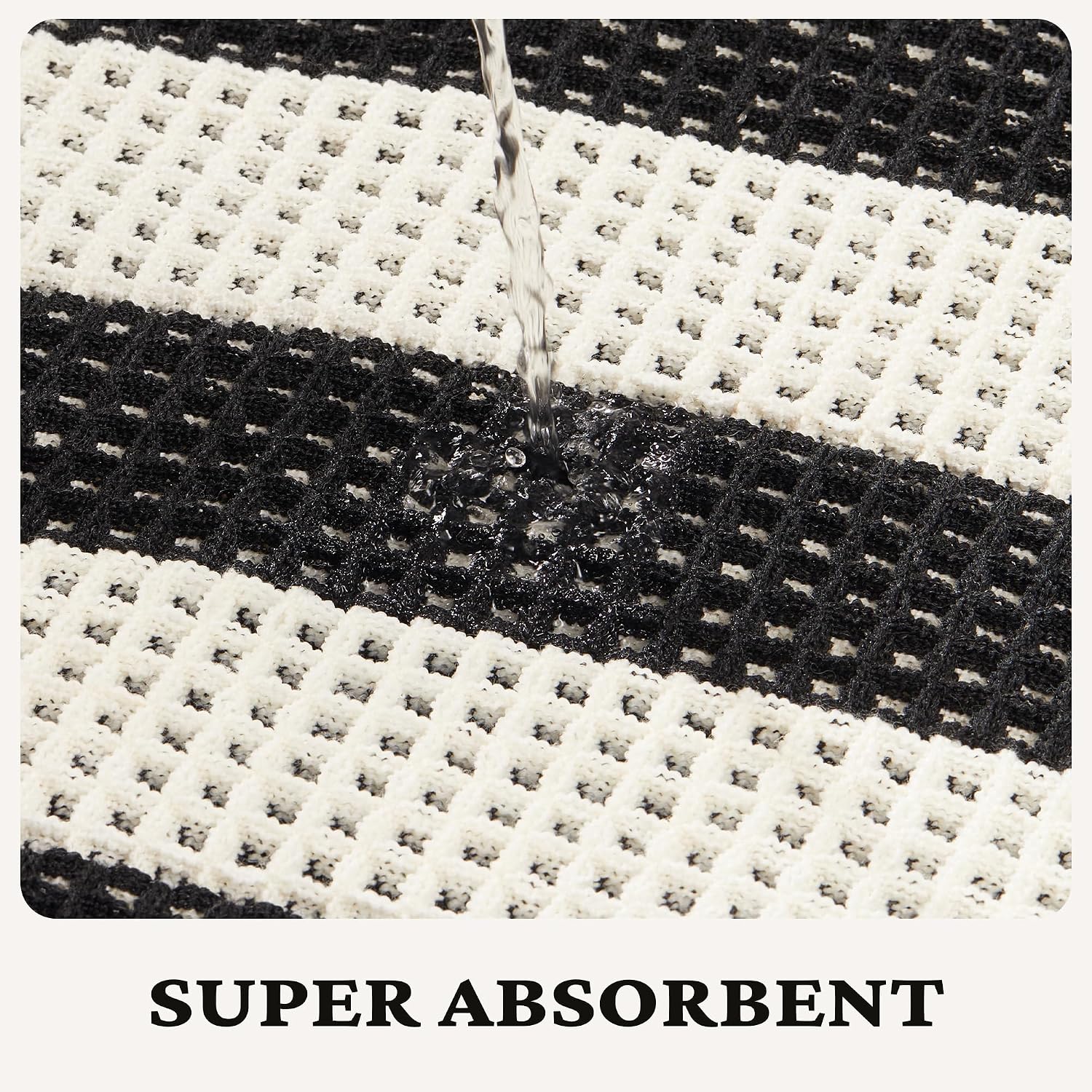 2 Piece Waffle Bathroom Rugs Checkered Bath Mat Set (17"x24" & 18"x30"), Black and White Weave Bathroom Rugs with