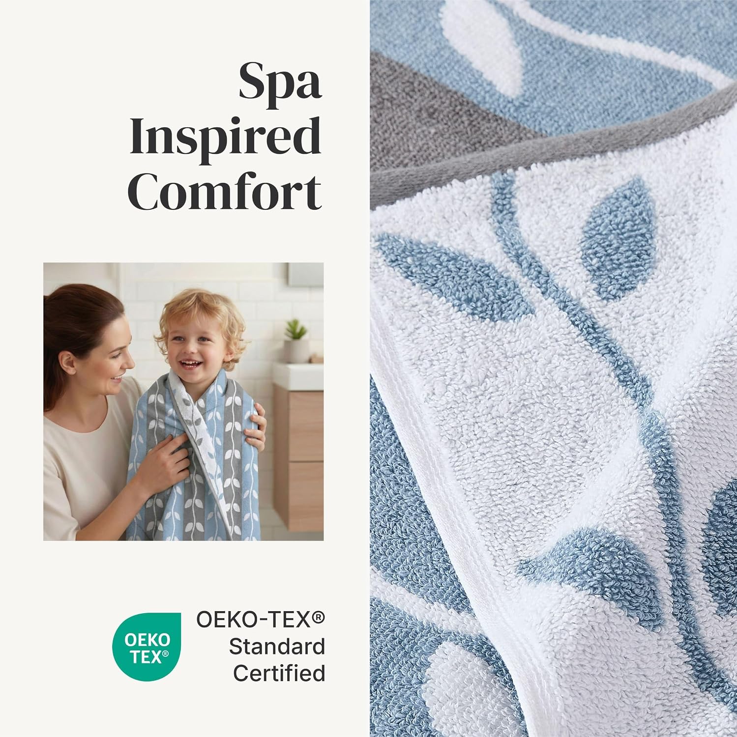 6 Piece Bath Towel Set – Bathroom Set with 2 Bath Towels, 2 Hand Towels, and 2 Wash Cloths – 100% Cotton, Super