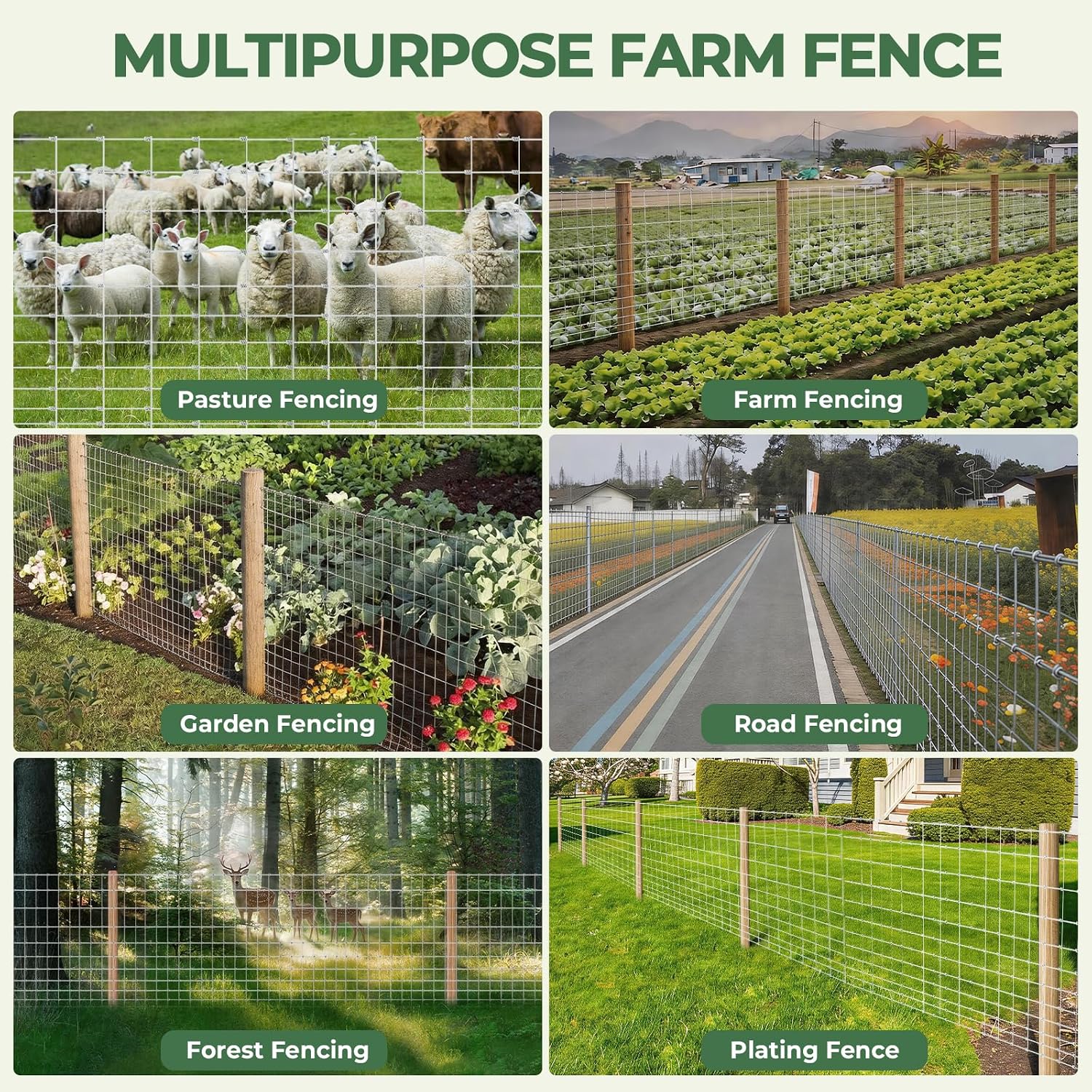 Cattle Fence, Farm Fence 4ft x 164ft - 14 Gauge Galvanized Wire Fence & Chain Link Fence for Hog, Goat, Sheep & Deer;