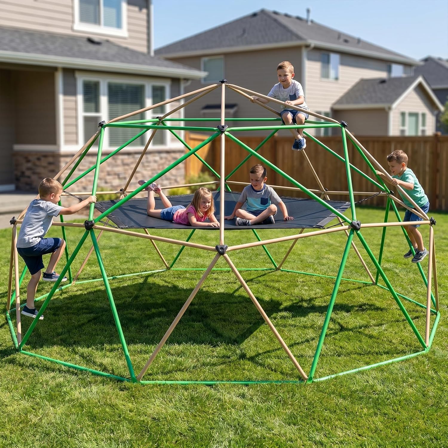 13FT Climbing Dome with Hammock and Swing, Outdoor Jungle Gym for Kids, Geometric Dome Climber Supporting 880 Lbs