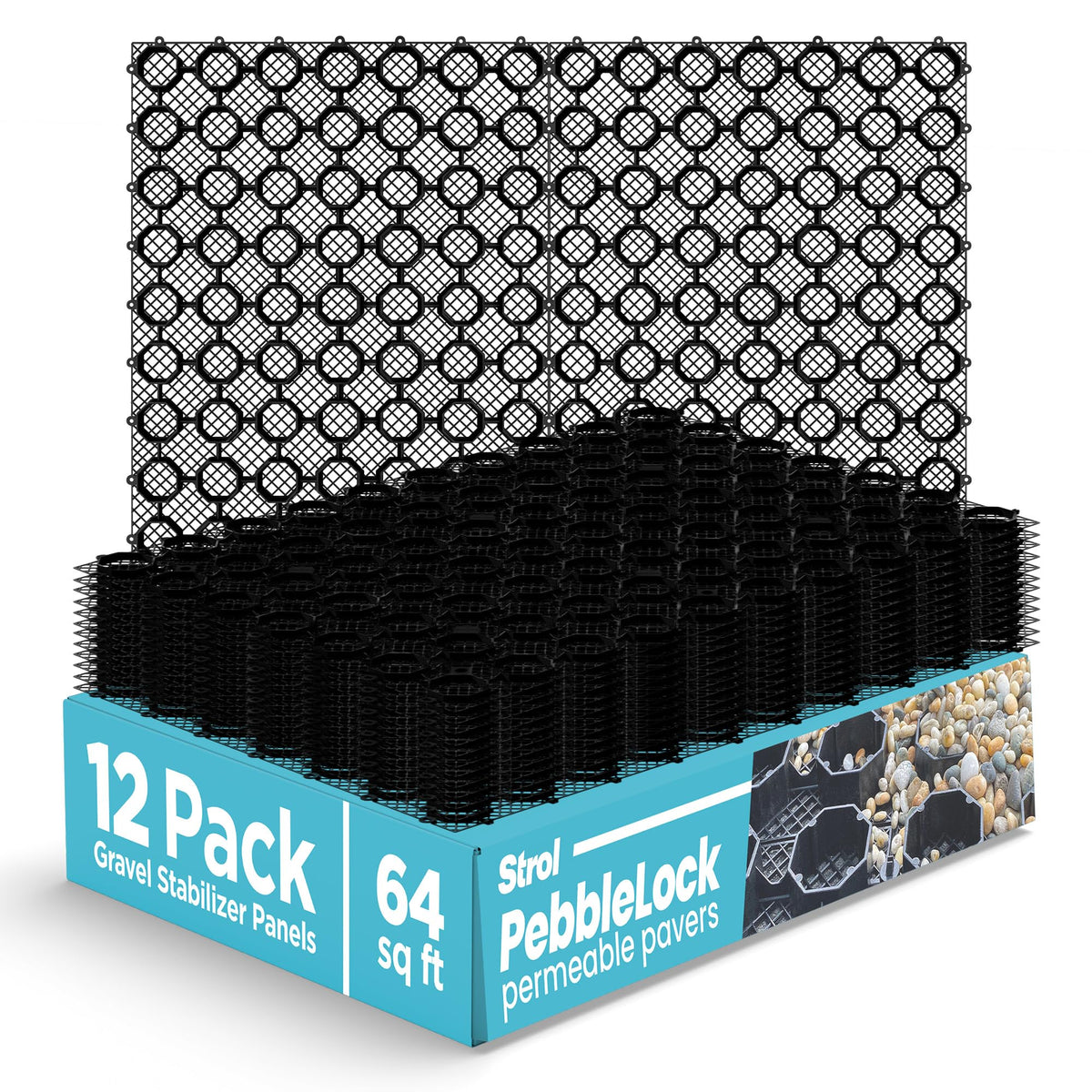 PebbleLock Interlocking Permeable Paver Grid Heavy-Duty, 64 sq ft 12 Pack