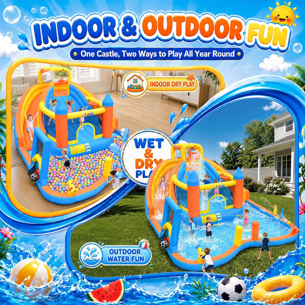 Large Inflatable Water Park,16x13x8 FT Water Bounce House with Dual Slides | Blow Up Water Slide with Bounce Area