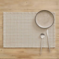 Artisanal Grid Decorative Linen Placemats Set of 6, Neutral Beige