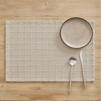 Artisanal Grid Decorative Linen Placemats Set of 6, Neutral Beige