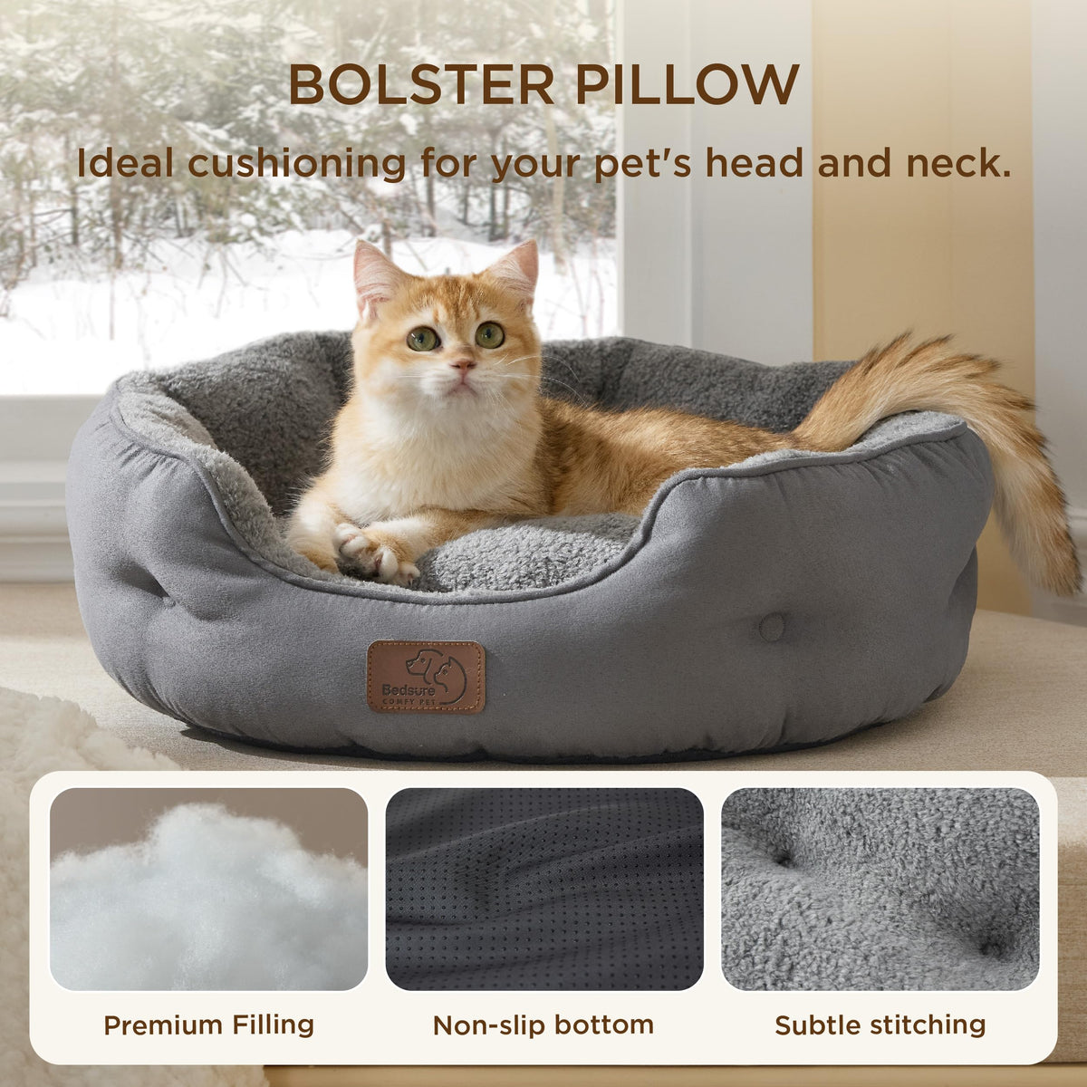 Self Warming Cat Bed,Round Washable Small Dog Bed, 20In Grey