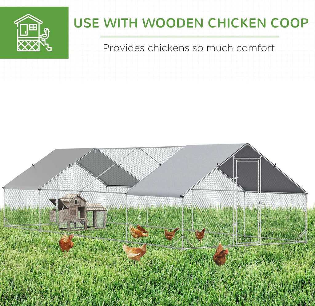 Large Chicken Coop Metal Chicken Run with Waterproof and Anti-UV Cover, Spire Shaped Walk in Fence Cage Hen House for