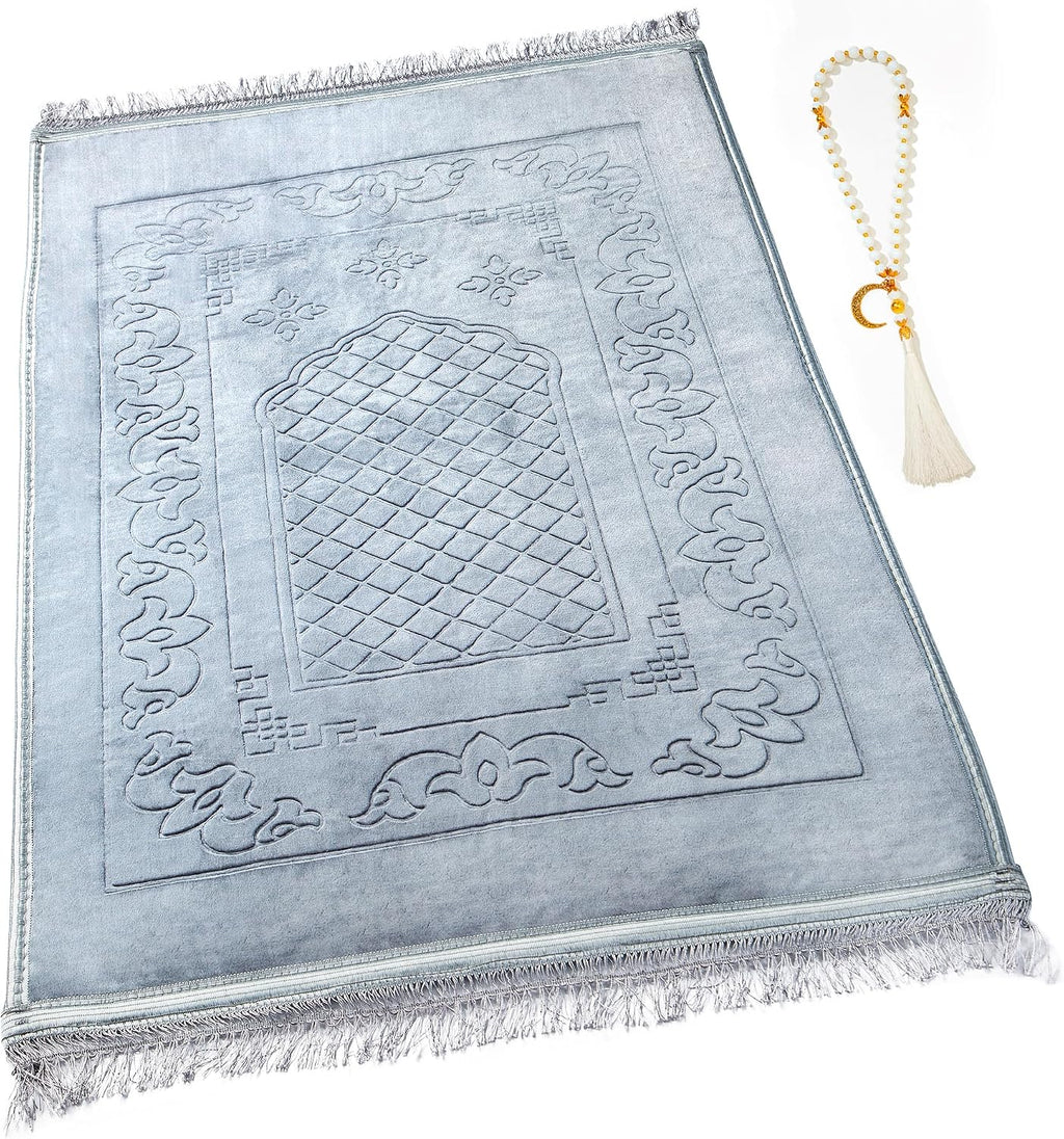 Muslim Prayer Rug with Tasbih Prayer Beads, Soft Large Prayer Matt Islam, Padded Islamic Prayer Mat Thick for Men and