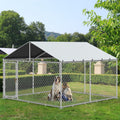 10'x10' Outdoor Dog Enclosure with Metal Dog Gate, Dog Kennel Outside with Roof, Dog Fence Outdoor for Yard