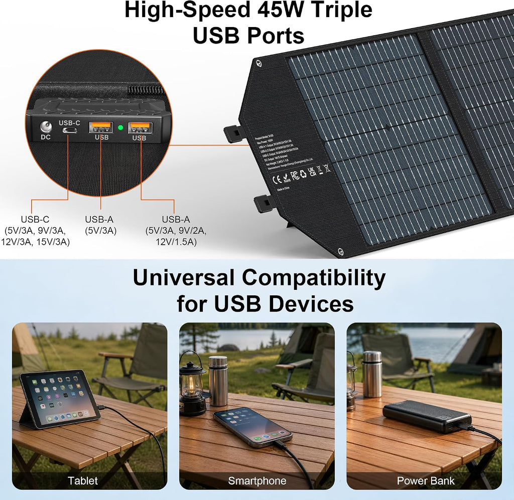 100W Portable Foldable Solar Panel 18V USB Charger for Power Station | 24% High-Efficiency Monocrystalline, 18V DC &