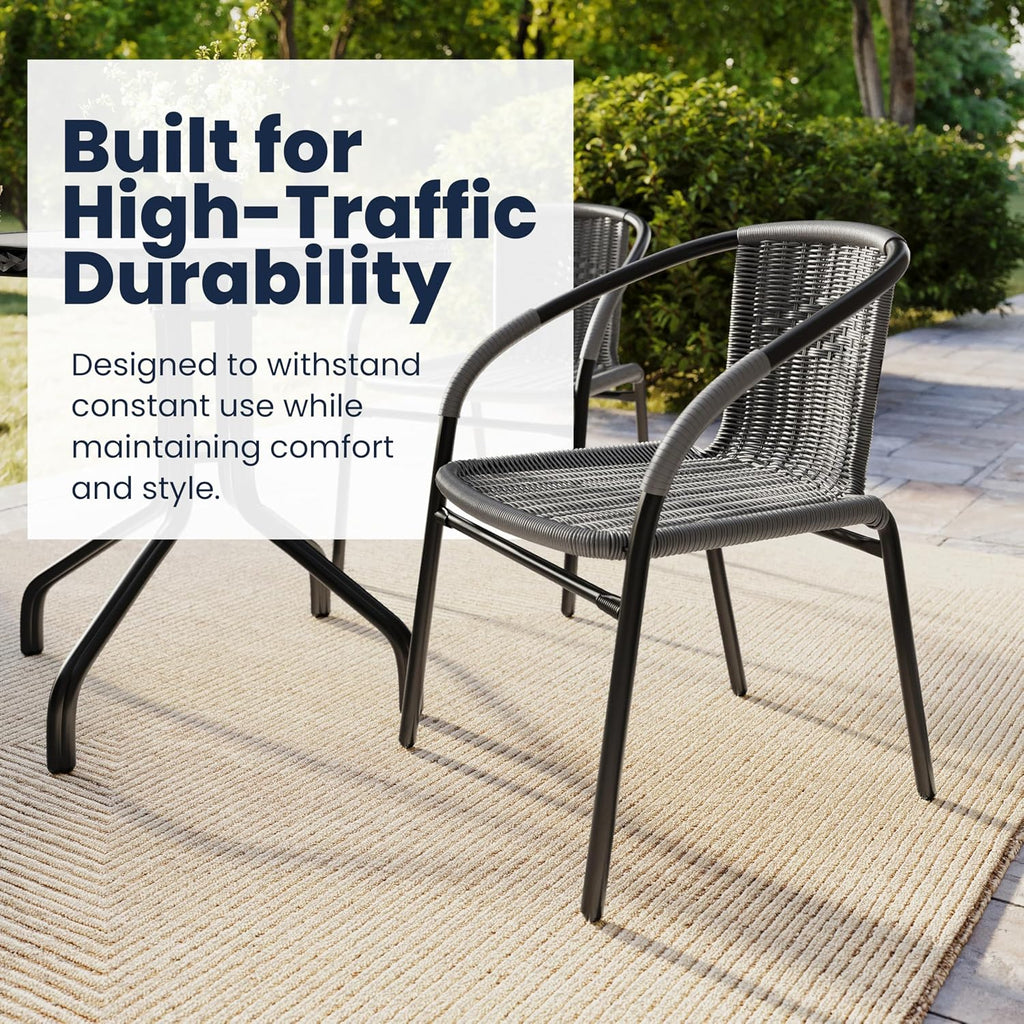 Gray PE Rattan Stackable Patio Dining Chair, 4-Pack