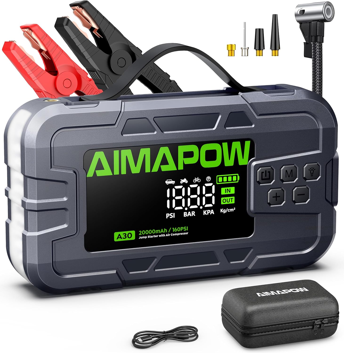 Car Battery Jump Starter with Air Compressor 8000A 160PSI, Jump Starter Portable (All Gas/12L Diesel), 12V Car Jump