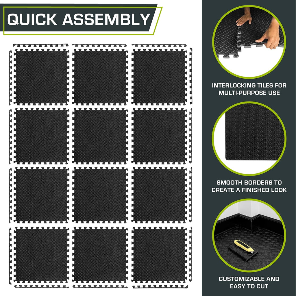 Exercise Puzzle Mat ½-inch, EVA Interlocking Foam Floor Tiles for Home Gym, Workout Equipment, Kids Play Areas
