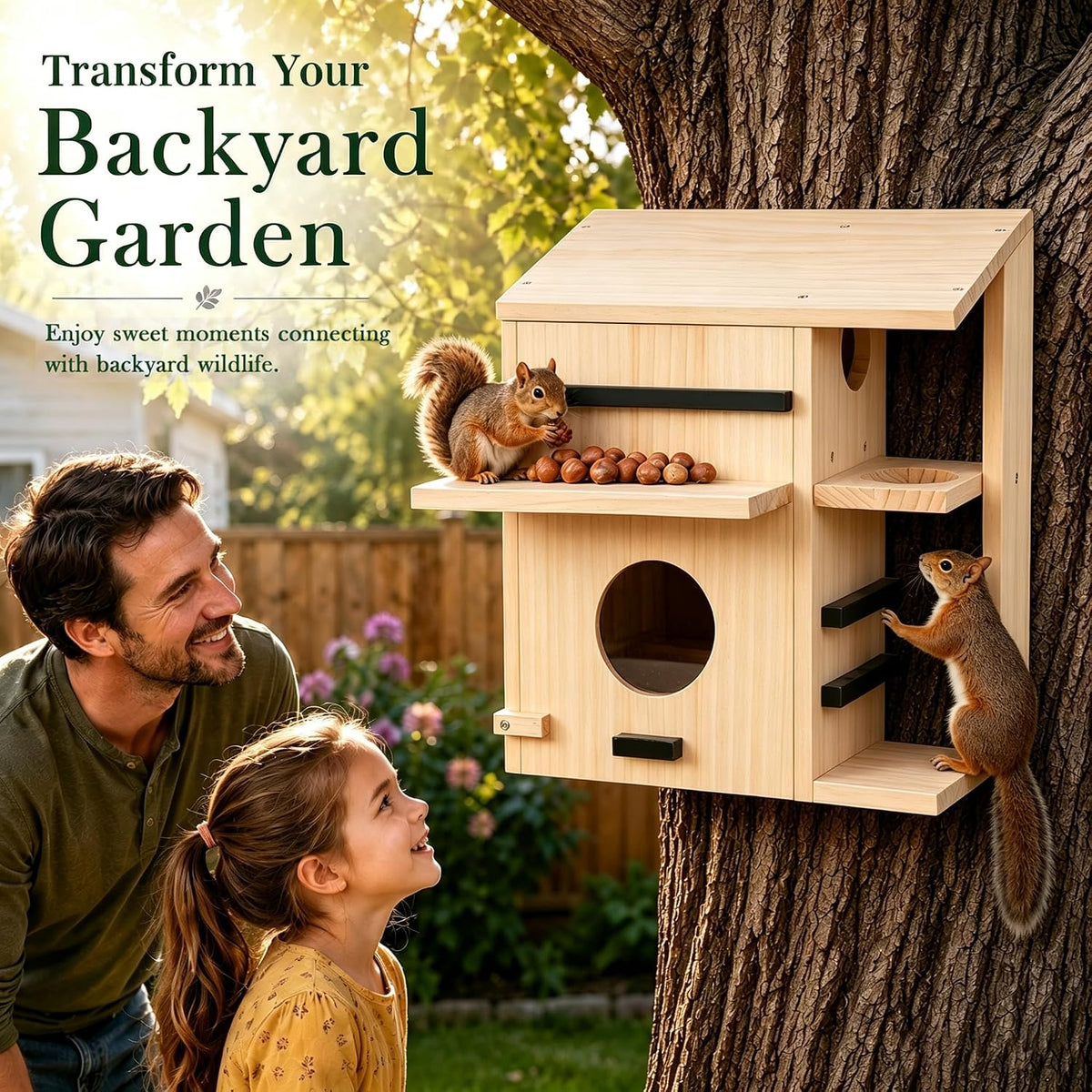 Large Wooden Squirrel House for Outside, Squirrel Nesting Box