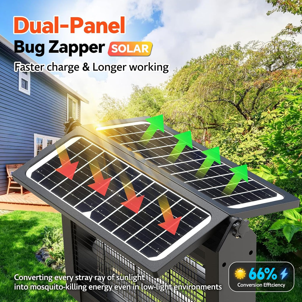Solar Bug Zapper Dual Solar Panels, 4500V Mosquito Zapper Fly Traps Outdoor | Waterproof, Auto Mode, Portable &