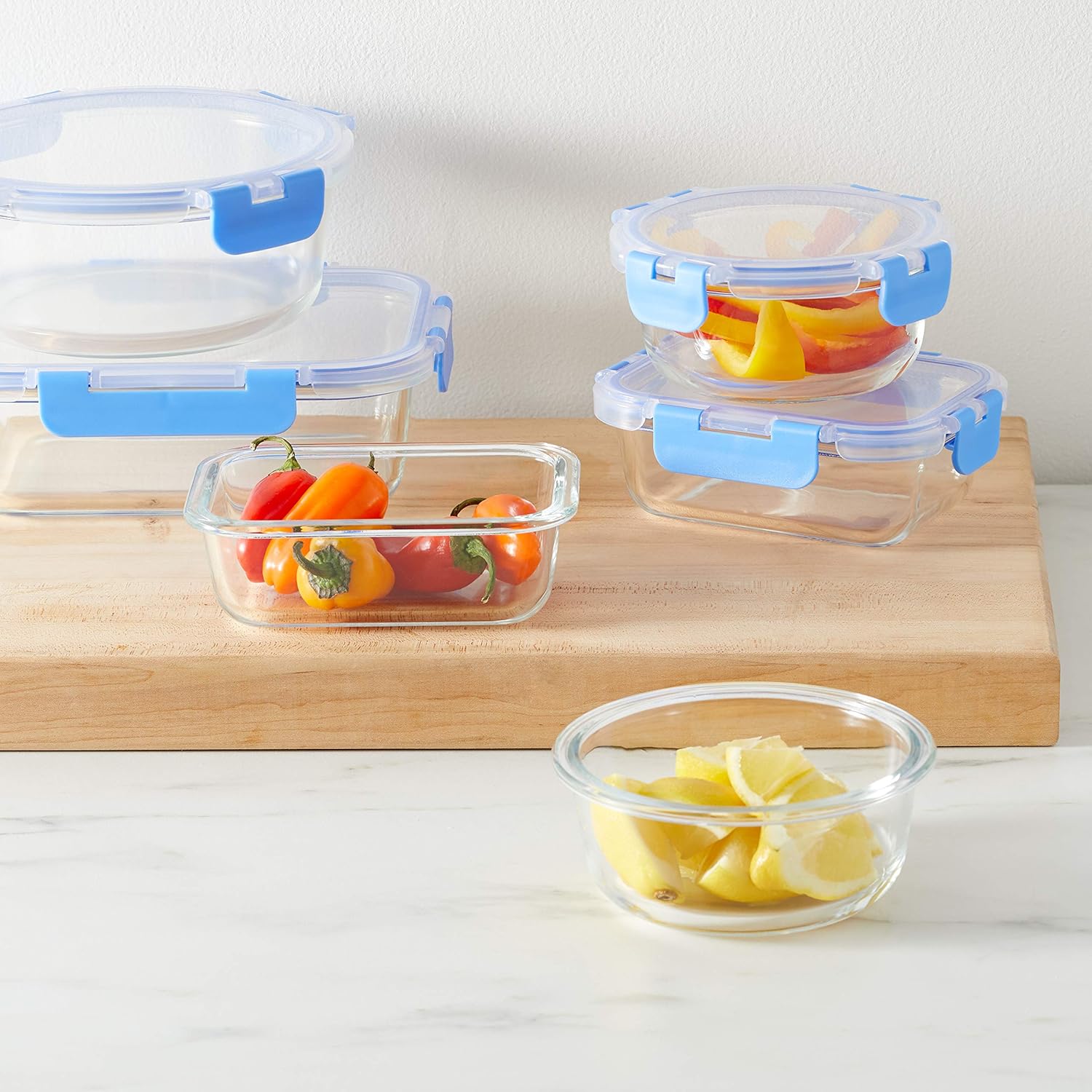 Glass Food Storage Containers, Leak Proof, Oven Safe, Easy to Clean, Stain Resistant, Set of 7, 14 Pieces Including