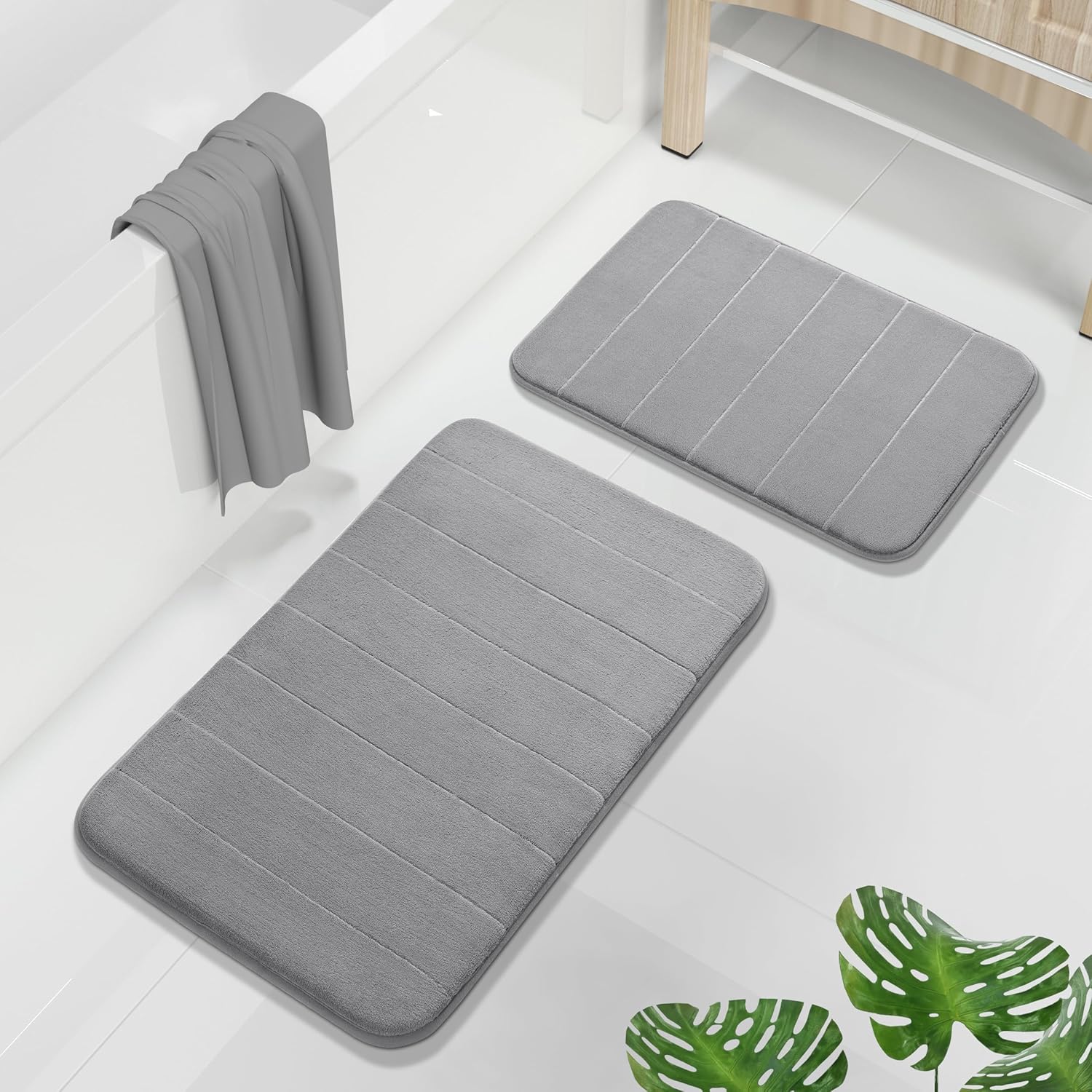 Memory Foam Bathroom Rugs Sets 2 Piece - Super Soft Absorbent Quick Dry Bath Mat Set, Machine Washable Non Slip Floor