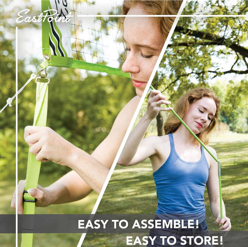 EastPoint Outdoor Games, Volleyball Net, Badminton Set, 4 Rackets & Ball | 2-In-1 Backyard Play, Height-Adjustable