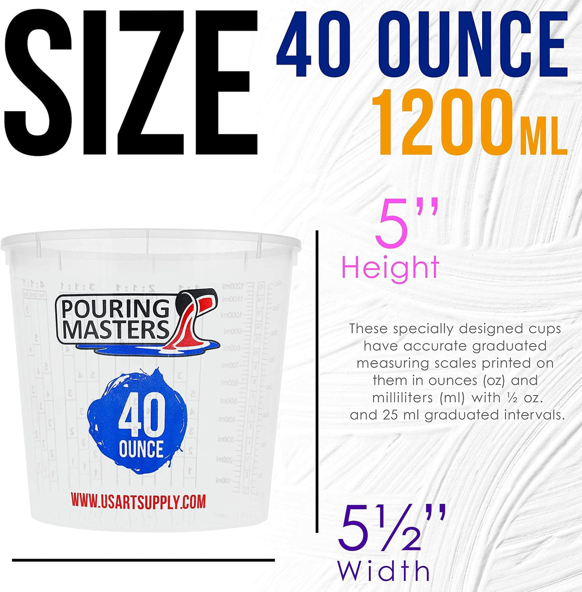 40 Ounce (1200ml) Graduated Plastic Mixing Cups (Box of 24)