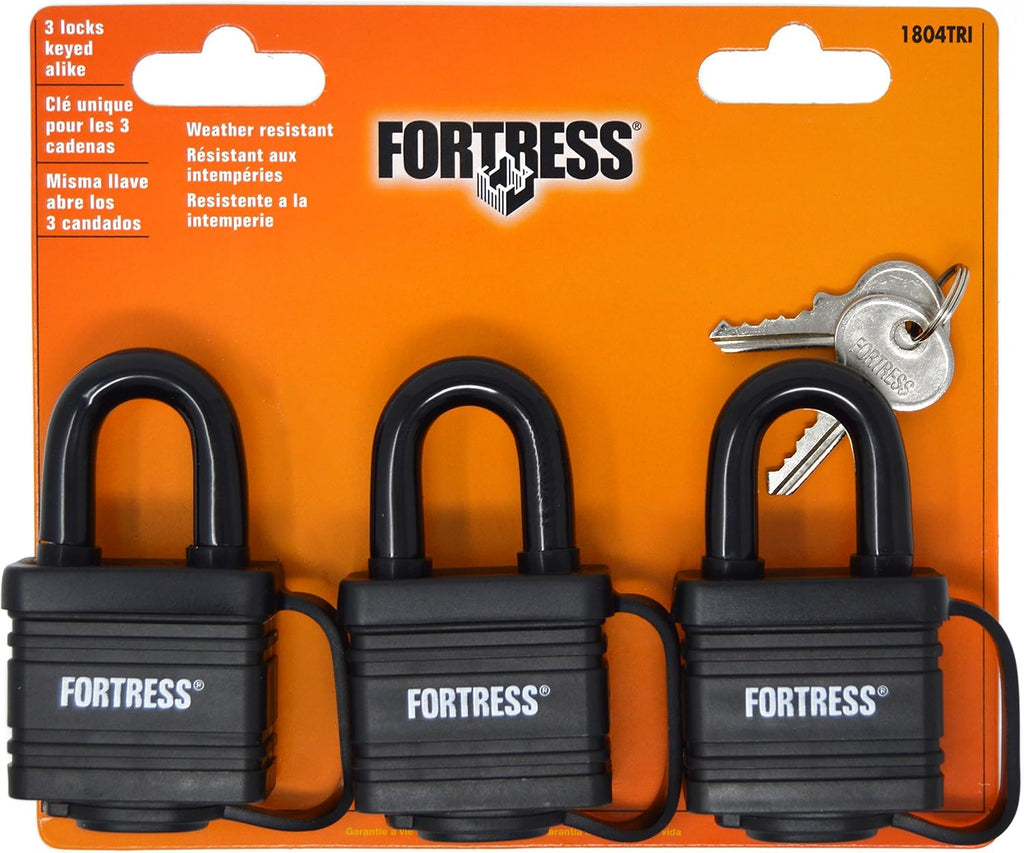 1804TRI 1-9/16" Covered Laminated Weatherproof Padlock For Water Resistance; 3 Pack