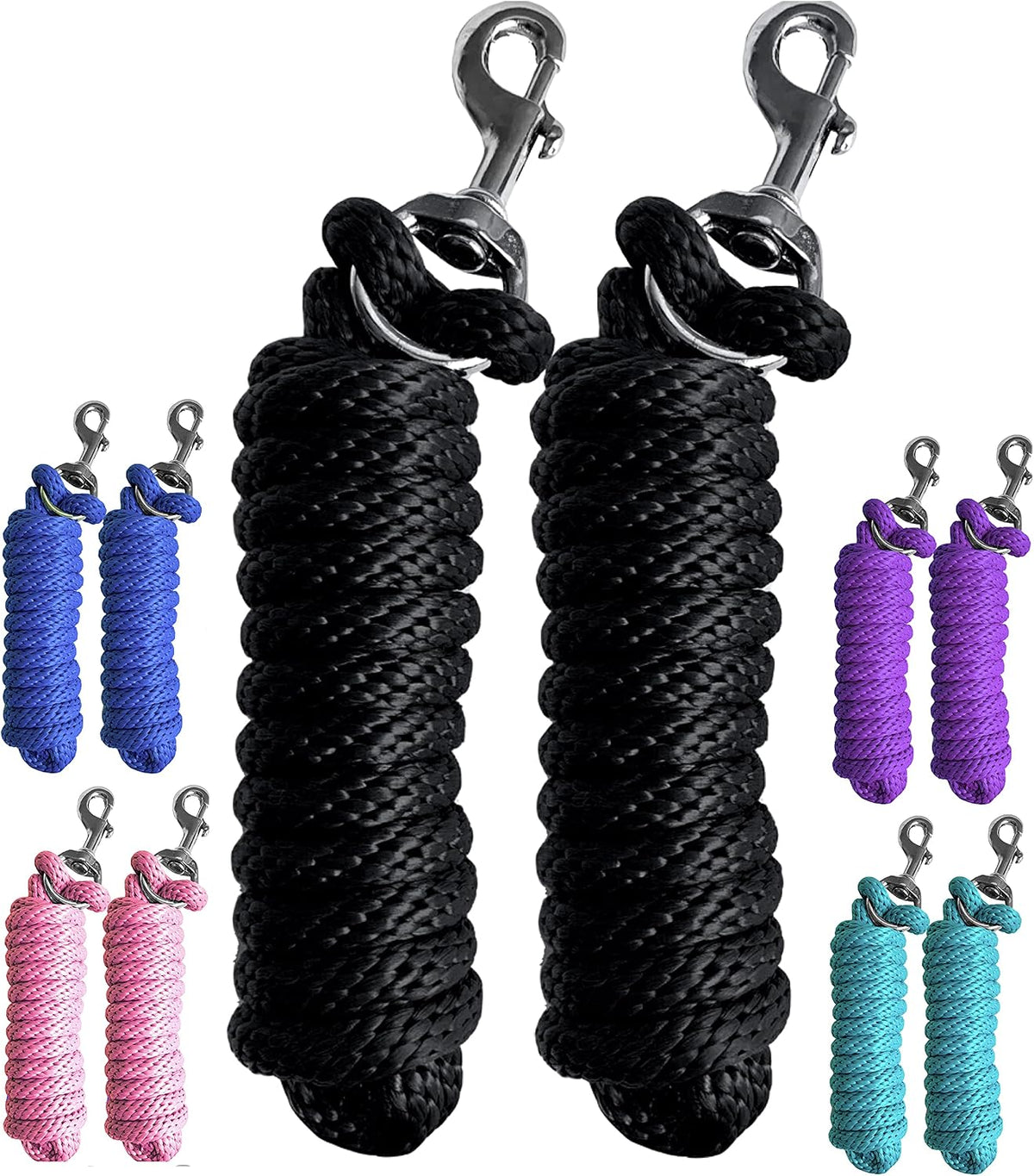 Pack of 2 Solid Poly Lead Rope for Horses & Livestock – 10 Foot Long and 5/8 inch Thick - Replaceable Heavy-Duty Bolt