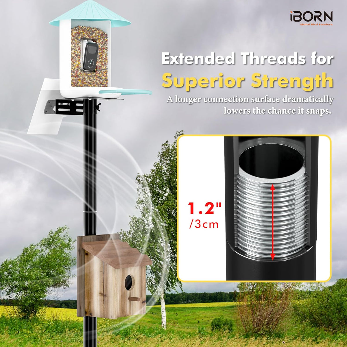 Camera Bird Feeder Pole 3in1 Compatible Bird Feeder Poles for Outdoors Heavy Duty,59inch Adjustable Height Bird House