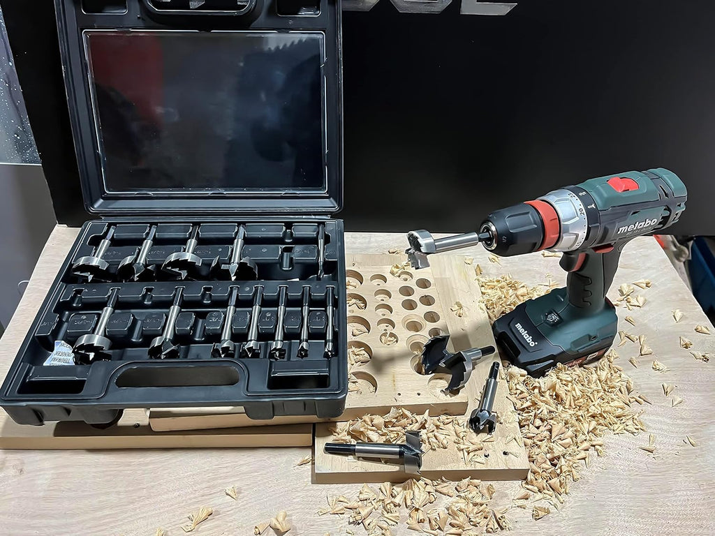 Forstner Bit Set 16Pcs Hex Shank, Wood Drill Bits Set with Multi Sided Shank