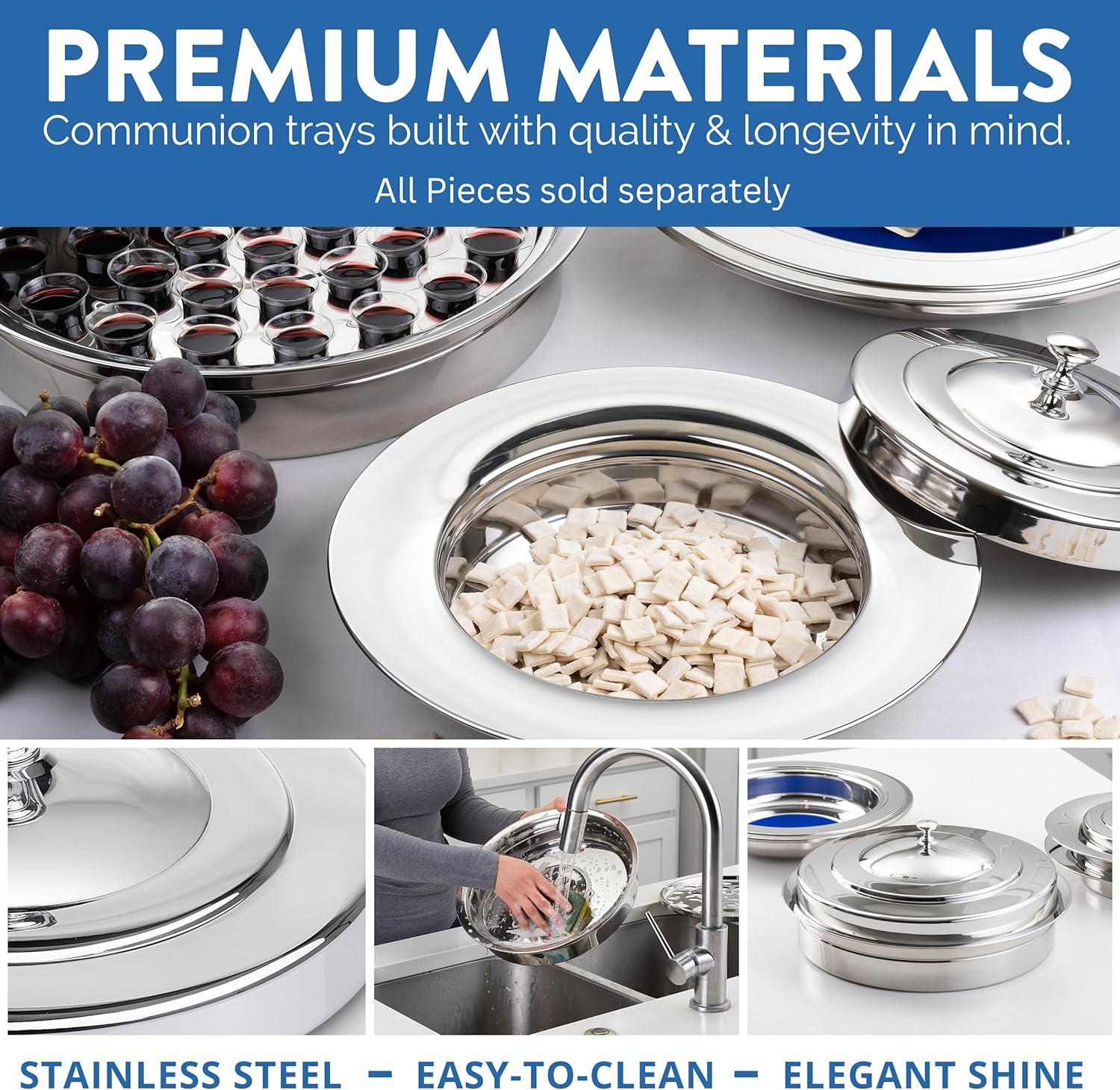 (Cup Tray) Silver Premium Communion Trays for Churches | Stainless Steel Communion Set, Supplies | 40 Cup Tray |