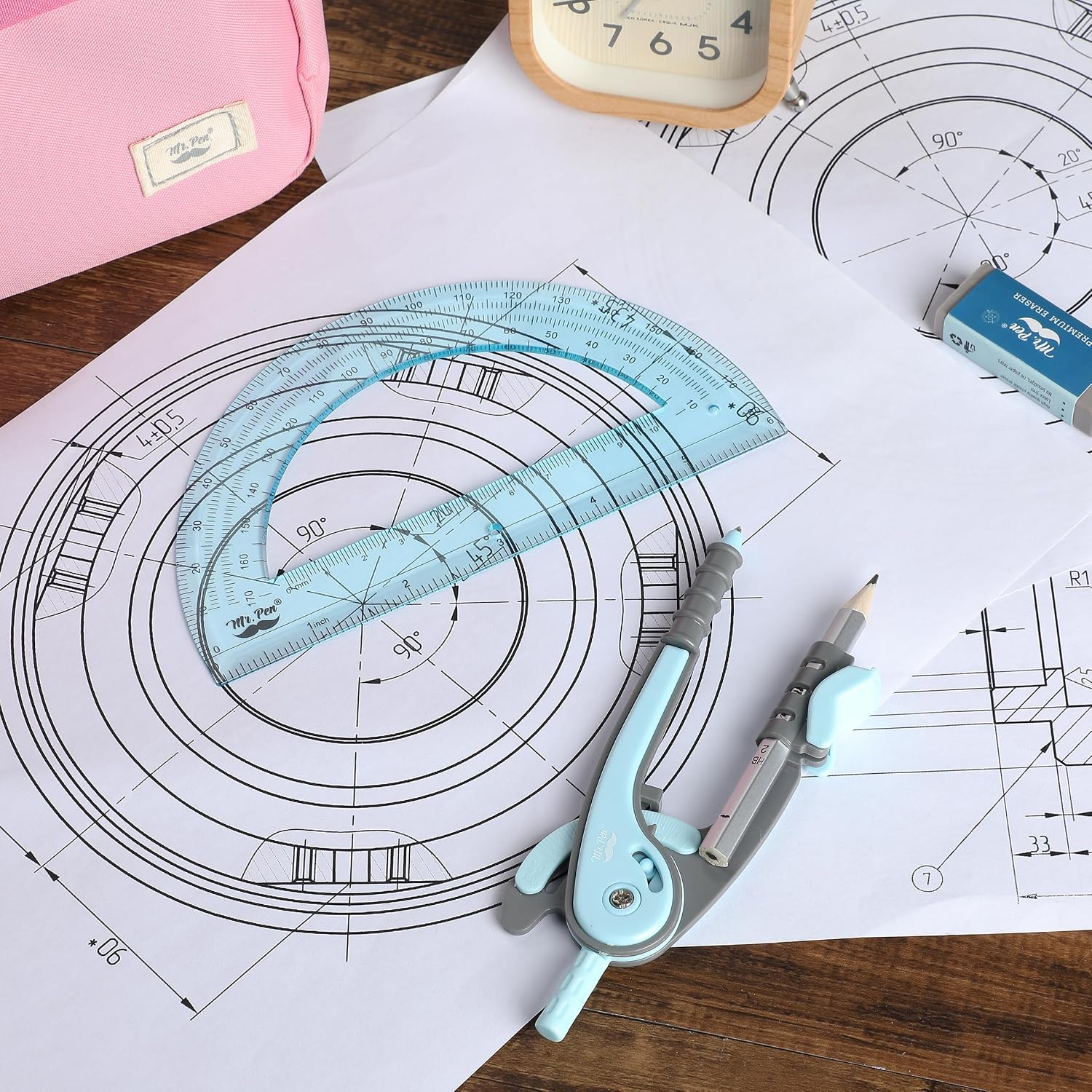 Geometry Compass and Protractor Set, 6 Inch Compass | 6 Inch Protractor, Drawing Tool for School, Clear Plastic, Easy