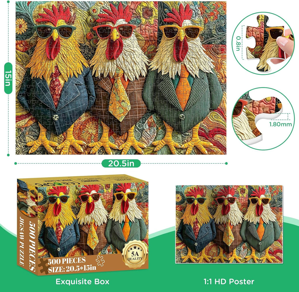 Puzzle for Adult 500 Piece,Fun Chicken Family Puzzle for Adults Seniors,Colorful Rooster Jigsaw Puzzle with Large