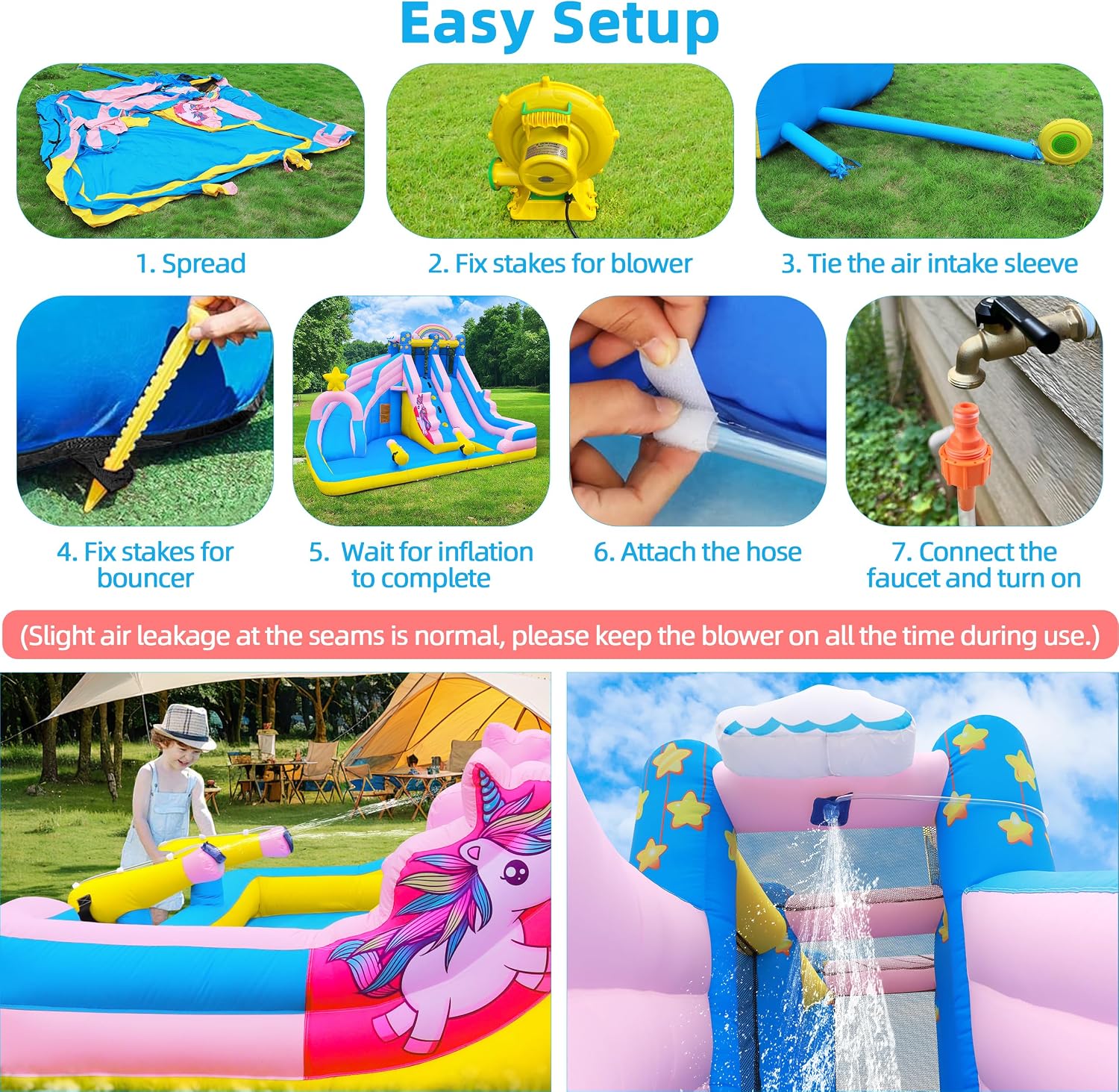 6 in 1 Inflatable Water Slide Bounce House for Kids Backyard | 550W Blower, 840D Oxford, Inflatable Water Park